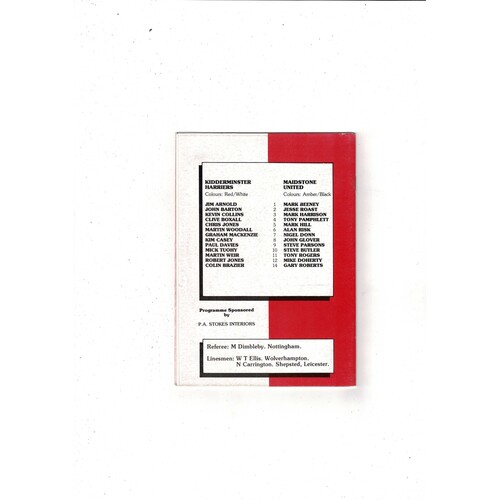 Kidderminster Harriers v Maidstone United FA Cup 2nd Replay Football Programme 1987/88