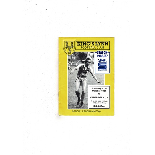 Kings Lynn v Cambridge City FA Cup Football Programme 1986/87