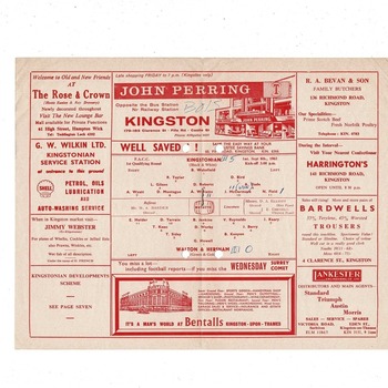 Kingstonian v Walton & Hersham FA Cup Football Programme 1962/63