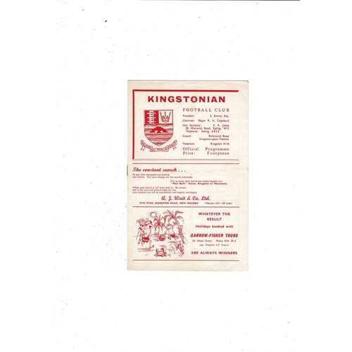 Kingstonian v Leatherhead FA Cup Football Programme 1964/65