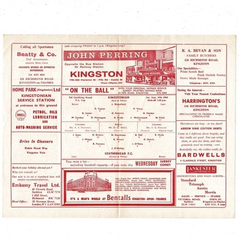 Kingstonian v Leatherhead FA Cup Football Programme 1964/65