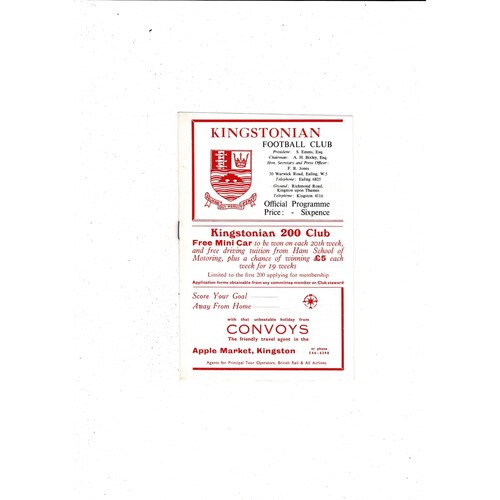 Kingstonian v Edmonton FA Cup Replay Football Programme 1968/69