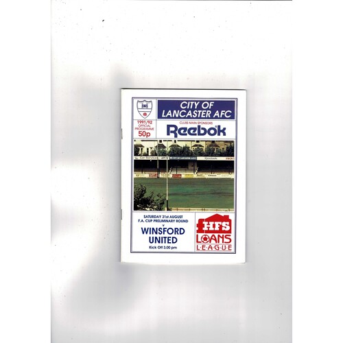 Lancaster City v Winsford United FA Cup Football Programme 1991/92
