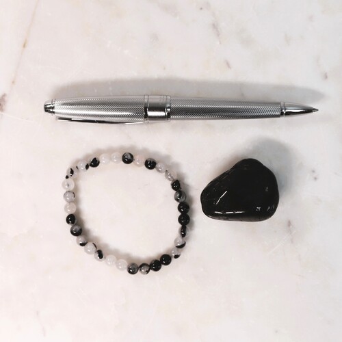 Black Tourmaline and Quartz Beaded Bracelet