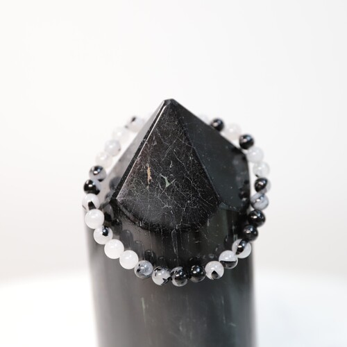 Black Tourmaline and Quartz Beaded Bracelet