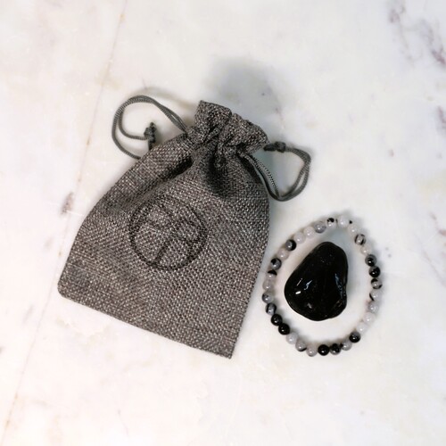 Black Tourmaline and Quartz Beaded Bracelet