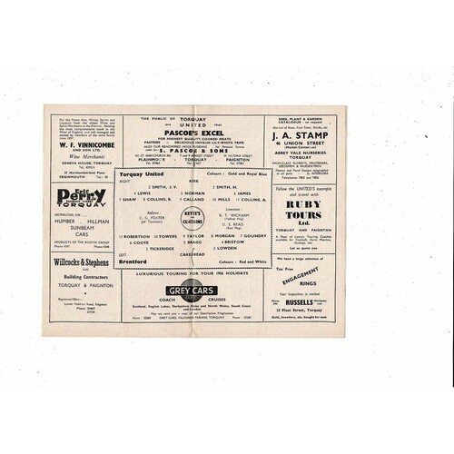 1955/56 Torquay United v Brentford Football Programme