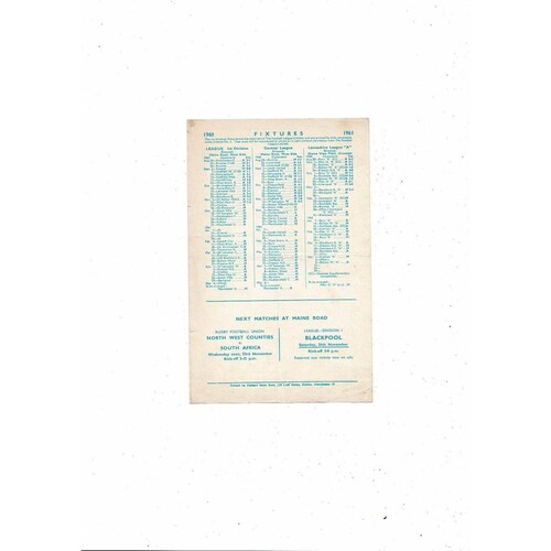 Manchester City v Bolton Wanderers Central League Football Programme 1960/61