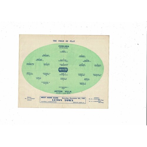 1948/49 Chelsea v Aston Villa Football Programme