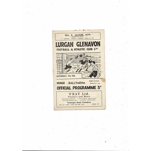 1956/57 Glenavon v Ballymena Football Programme