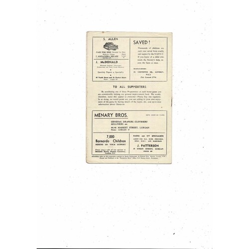 1956/57 Glenavon v Ballymena Football Programme