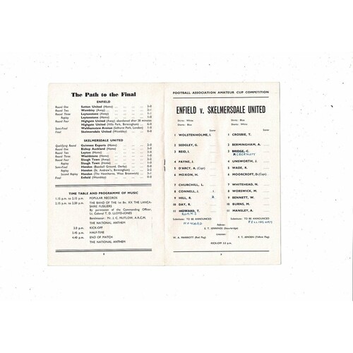 1967 Enfield v Skelmersdale United Amateur Cup Final Replay Football Programme @ Man City