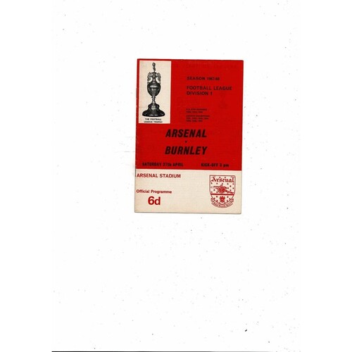 1967/68 Arsenal v Burnley Football Programme