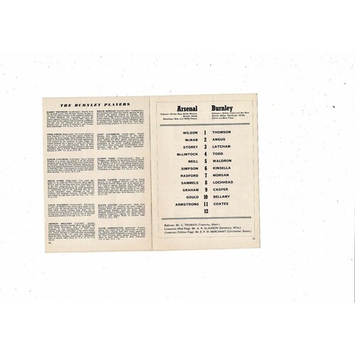 1967/68 Arsenal v Burnley Football Programme
