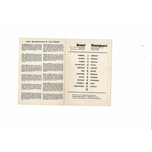 1967/68 Arsenal v Birmingham City FA Cup Football Programme
