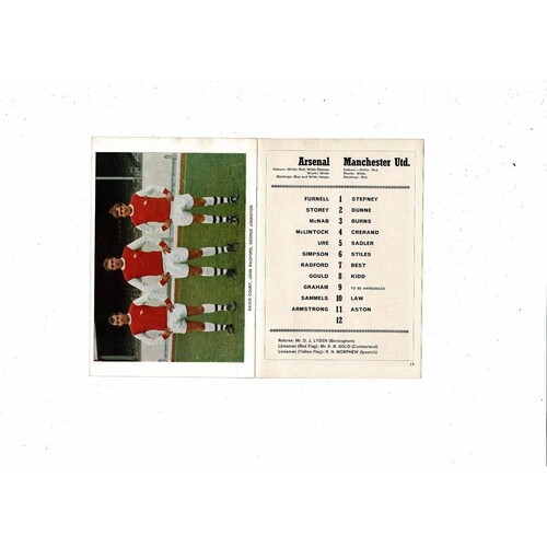 1967/68 Arsenal v Manchester United Football Programme