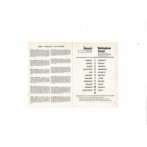 1967/68 Arsenal v Nottingham Forest Football Programme