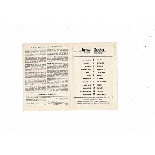 1967/68 Arsenal v Reading League Cup Football Programme