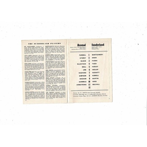 1967/68 Arsenal v Sunderland Football Programme