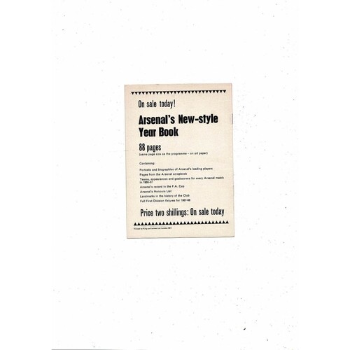 1967/68 Arsenal v Stoke City Football Programme