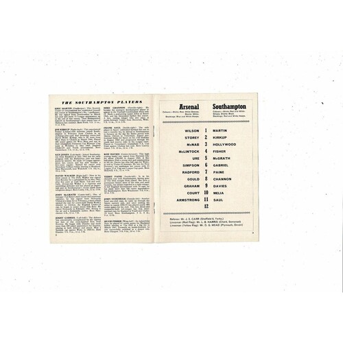 1967/68 Arsenal v Southampton Football Programme
