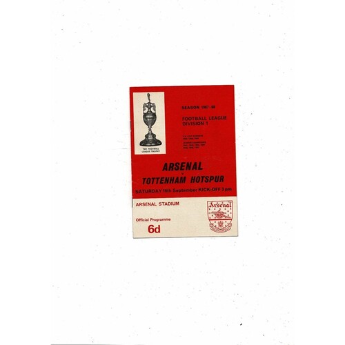 1967/68 Arsenal v Tottenham Hotspur Football Programme