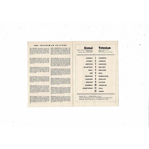 1967/68 Arsenal v Tottenham Hotspur Football Programme