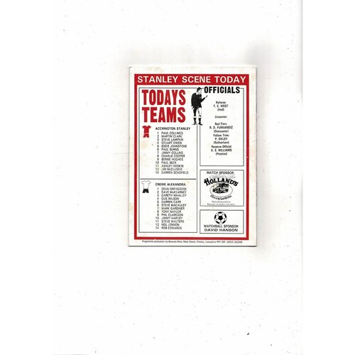 Accrington Stanley v Crewe Alexandra FA Cup Football Programme 1992/93