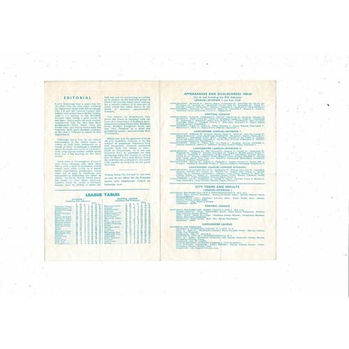 Manchester City v Sheffield United Central League Football Programme 1959/60