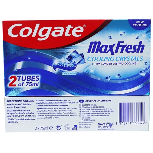 Colgate Toothpaste Max Fresh Cool Crystal Twin pack 75ml