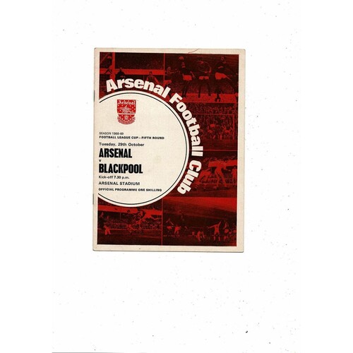 1968/69 Arsenal v Blackpool League Cup Football Programme