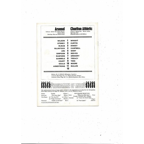 1968/69 Arsenal v Charlton Athletic FA Cup Football Programme