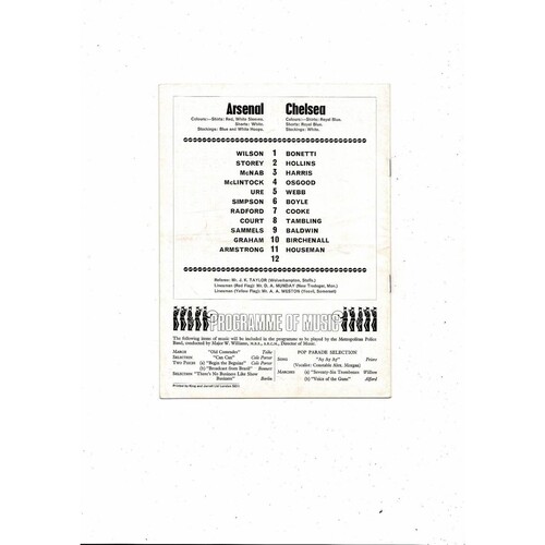 1968/69 Arsenal v Chelsea Football Programme