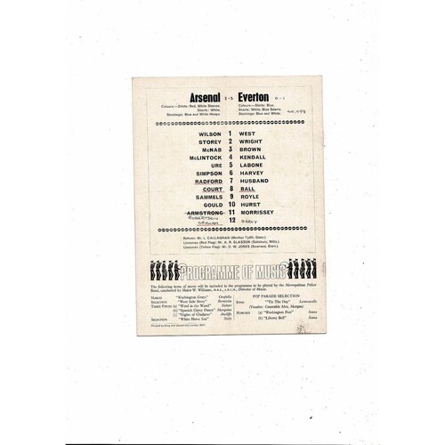 1968/69 Arsenal v Everton Football Programme