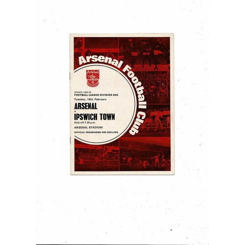 1968/69 Arsenal v Ipswich Town Football Programme