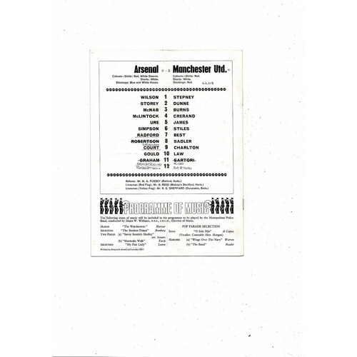 1968/69 Arsenal v Manchester United Football Programme