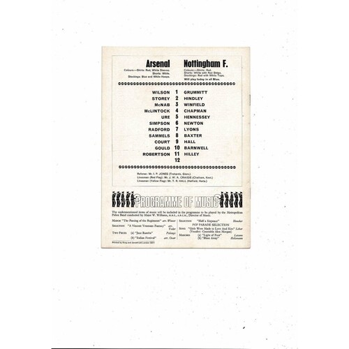 1968/69 Arsenal v Nottingham Forest Football Programme