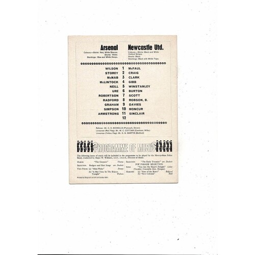 1968/69 Arsenal v Newcastle United Football Programme
