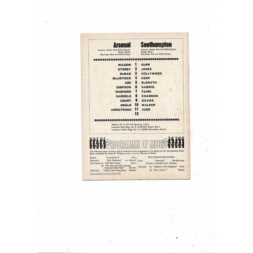 1968/69 Arsenal v Southampton Football Programme