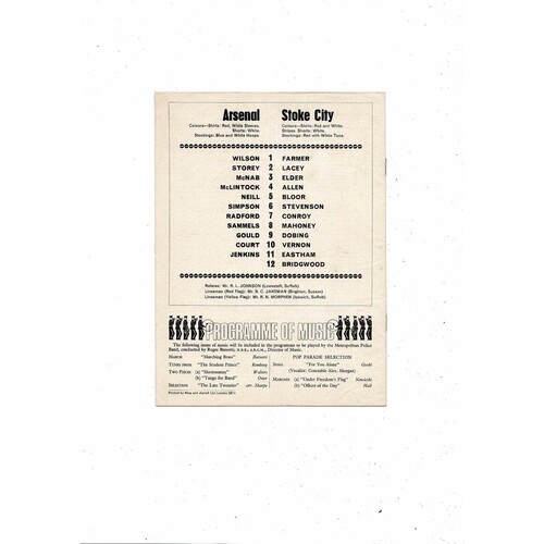 1968/69 Arsenal v Stoke City Football Programme