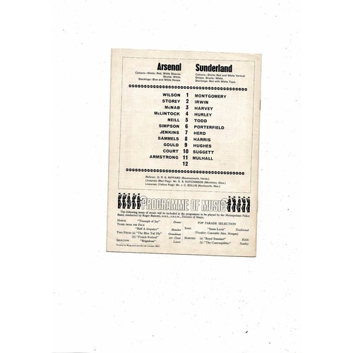 1968/69 Arsenal v Sunderland Football Programme