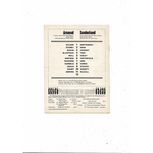 1968/69 Arsenal v Sunderland League Cup Football Programme