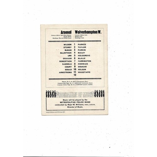 1968/69 Arsenal v Wolves Football Programme