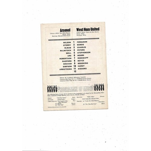 1968/69 Arsenal v West Ham United Football Programme
