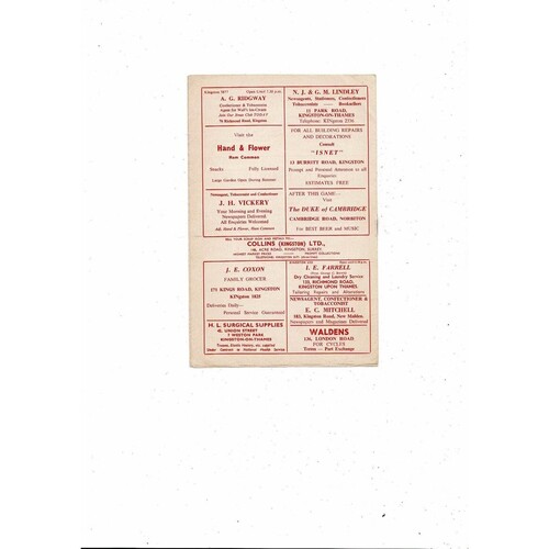 1961/62 Kingstonian v Tooting & Mitcham Surrey Invitation Cup Football Programme