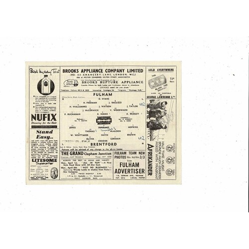 1945/46 Fulham v Brentford Football Programme.