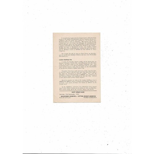 Brentford v Leicester City Football Combination Programme 1952/53