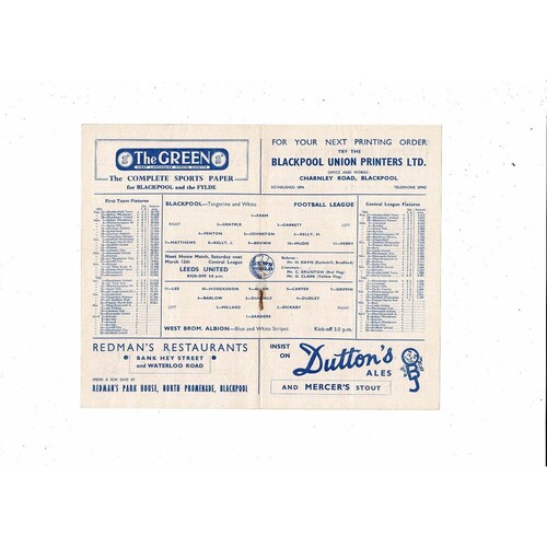 1954/55 Blackpol v West Bromwich Albion Football Programme