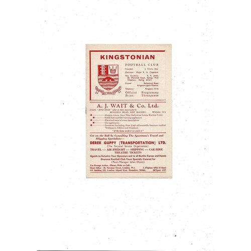 1961/62 Kingstonian v Redhill Surrey Senior Shield Football Programme