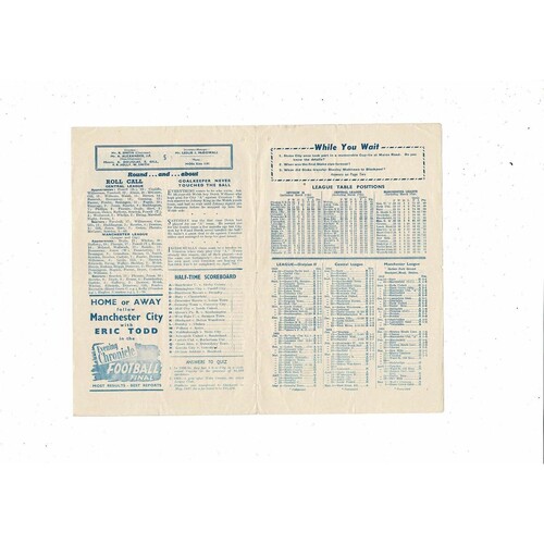 Manchester City v Stoke City Central League Football Programme 1950/51
